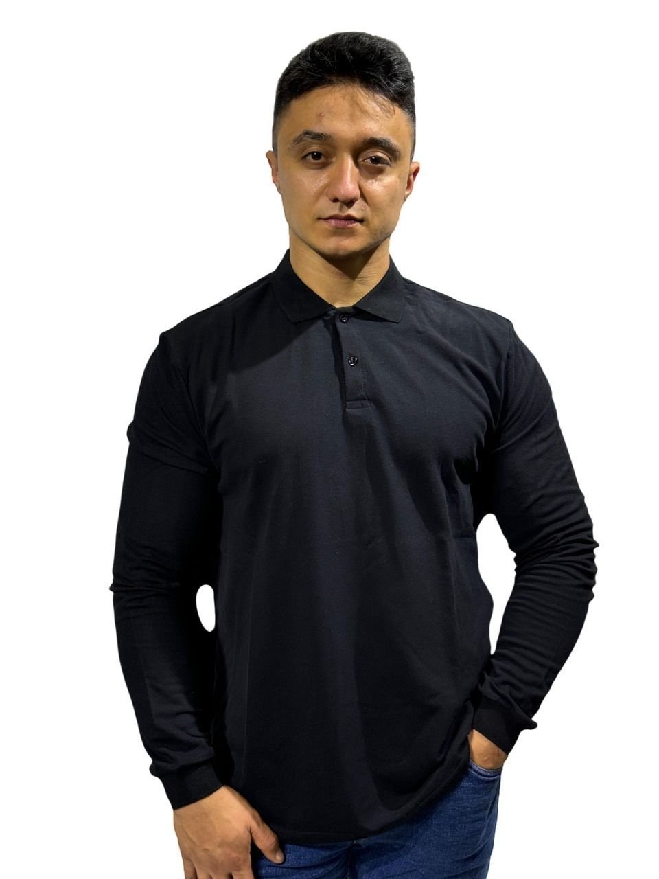 SİYAH UZUN KOLLU POLO YAKA T-SHIRT - PERAKENDE