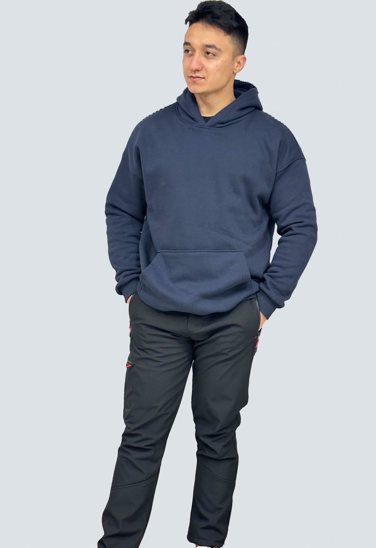 Lacivert Kapşonlu Şardonlu 3 İplik Sweatshirt - Perakende Satış