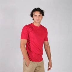 Unisex Kırmızı Bisiklet Yaka Basıc Tişört - Regular Fit | Toptan Satış Fırsatı