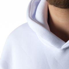 Beyaz Kapşonlu Kanguru Cepli Şardonlu 3 İplik Sweatshirt - Toptan Satış