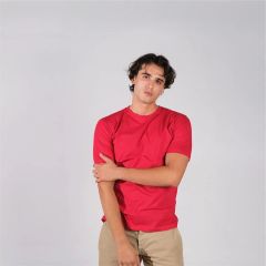 Unisex Kırmızı Bisiklet Yaka Basıc Tişört - Regular Fit | Perakende Satış Fırsatı