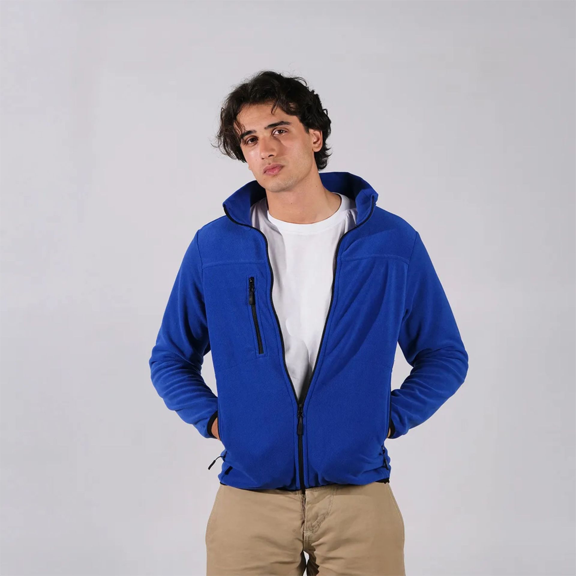 Saks Mavisi Polar Hırka - 3 Cep Fermuarlı