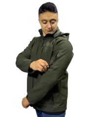 Yeşil Rüzgar Geçirmez Softshell Mont - Suya Dayanıklı - Polarlı
