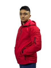 Kırmızı Softshell Mont - Su ve Rüzgar Geçirmez, Polarlı ve Çıkarılabilir Kapüşonlu