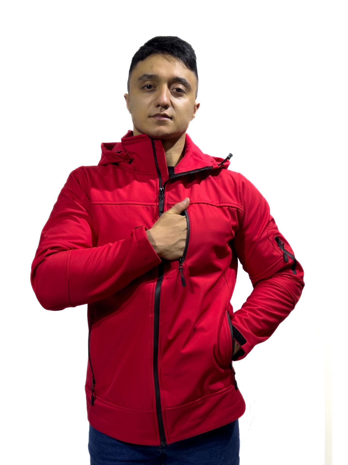 Kırmızı Softshell Mont - Su ve Rüzgar Geçirmez, Polarlı ve Çıkarılabilir Kapüşonlu