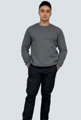 Unisex Antrasit 3 İplik Ribanalı Şardonlu Bisiklet Yaka Sweatshirt - Toptan Satış