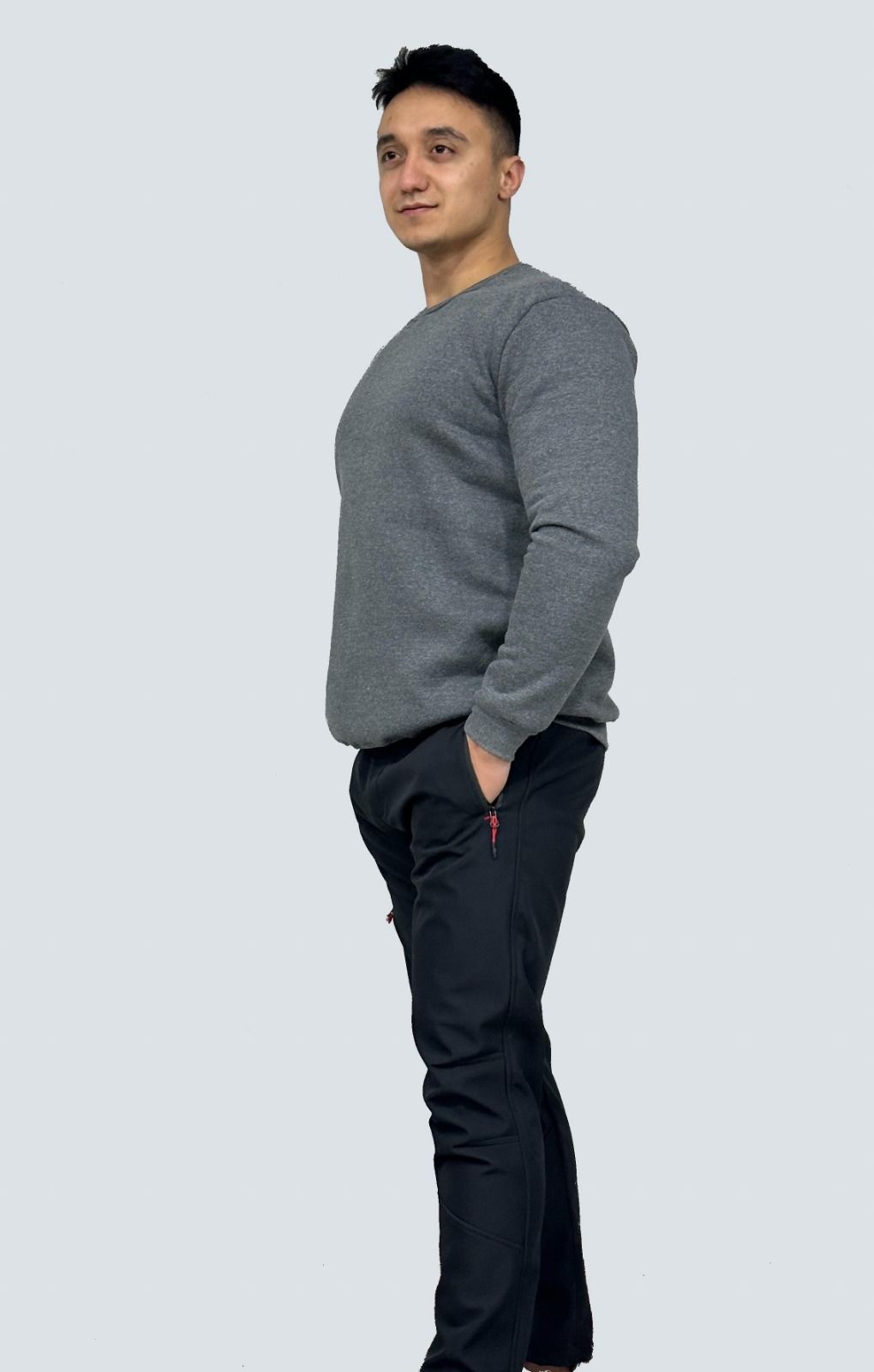 Unisex Antrasit 3 İplik Ribanalı Şardonlu Bisiklet Yaka Sweatshirt - Toptan Satış