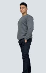 Unisex Antrasit 3 İplik Ribanalı Şardonlu Bisiklet Yaka Sweatshirt - Toptan Satış