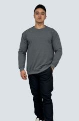 Unisex Antrasit 3 İplik Ribanalı Şardonlu Bisiklet Yaka Sweatshirt - Toptan Satış