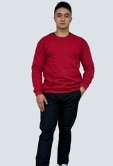 Kırmızı 3 İp Şardonlu Ribanalı Sweatshirt – Toptan ve Perakende Satış