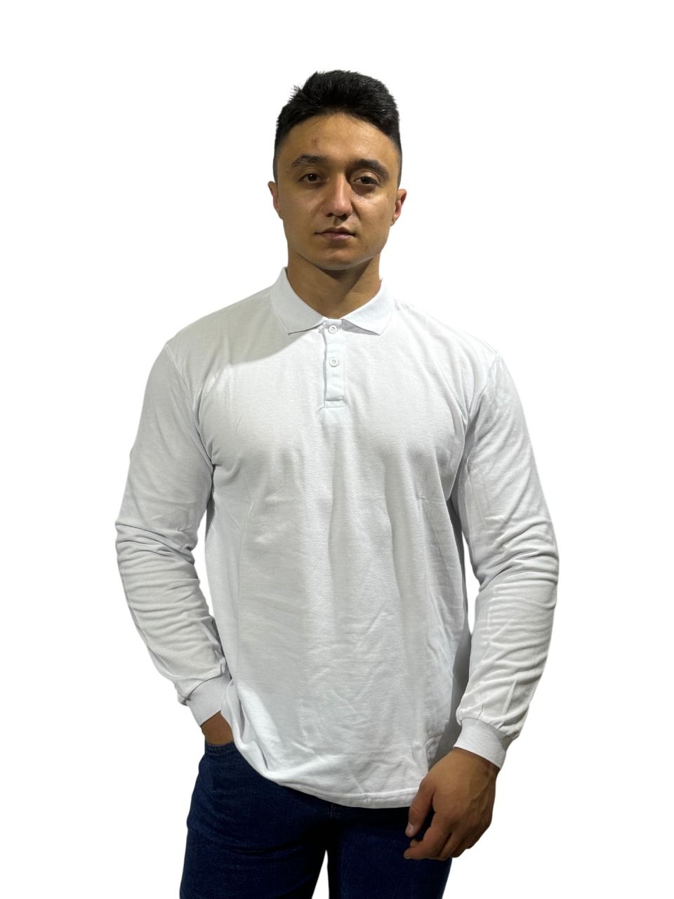 BEYAZ UZUN KOLLU POLO YAKA T-SHIRT